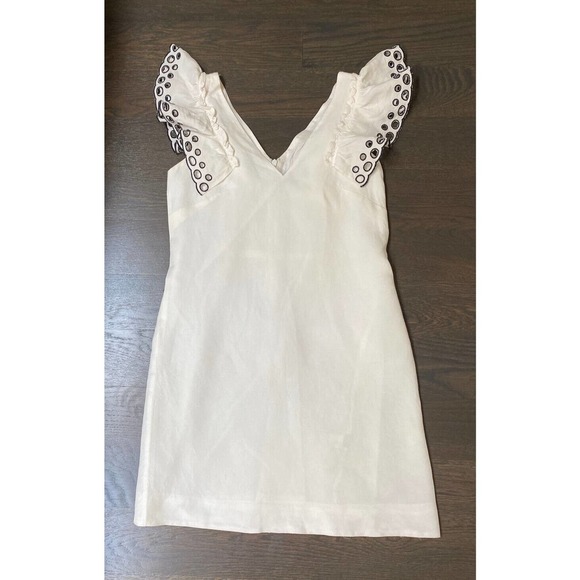 J Crew Collection Ivory Linen Blend Ruffle-Shoulder Eyelet‎ Shift Dress~ Size 00 - Picture 4 of 5